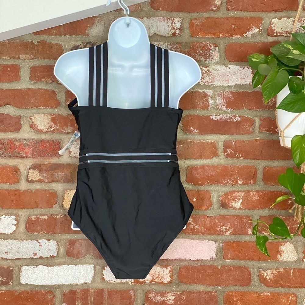 New Black Cross Over One Piece Swimsuit Size Medium - Picture 6 of 9